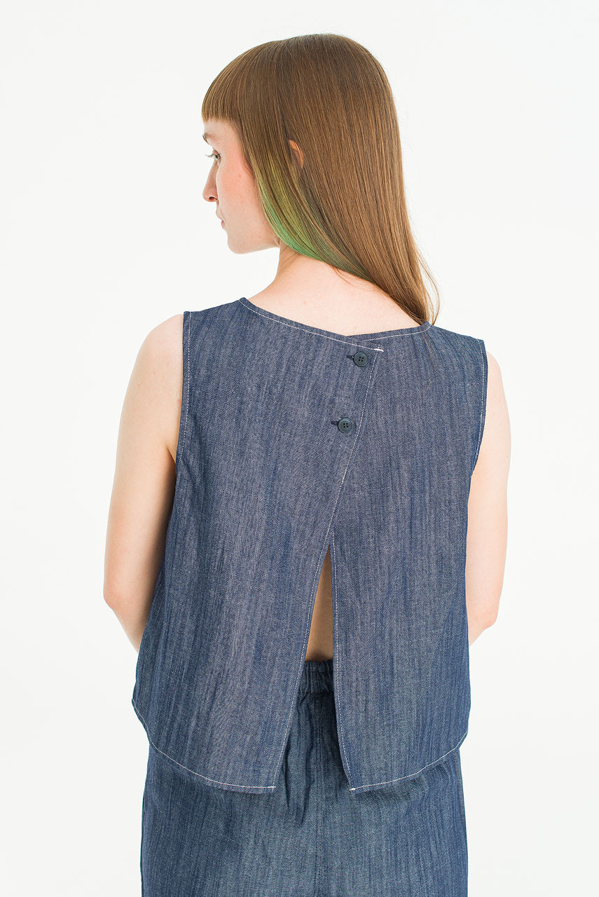 Linea Slit Back Top, Indigo