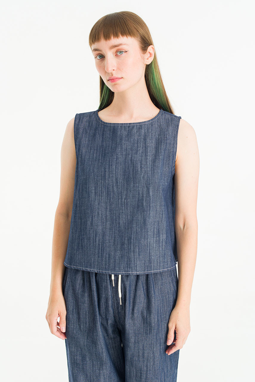 Linea Slit Back Top, Indigo