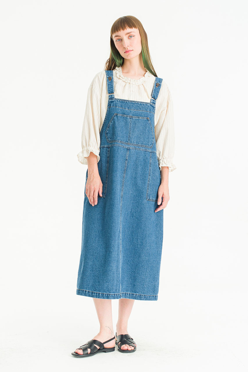 Jess Denim Pinafore Dress, Mid Blue