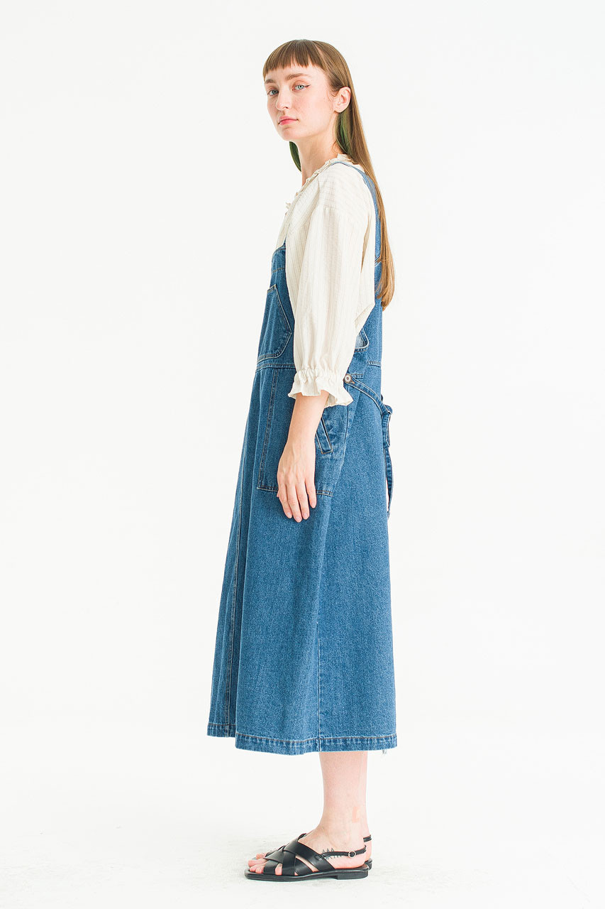 Jess Denim Pinafore Dress, Mid Blue