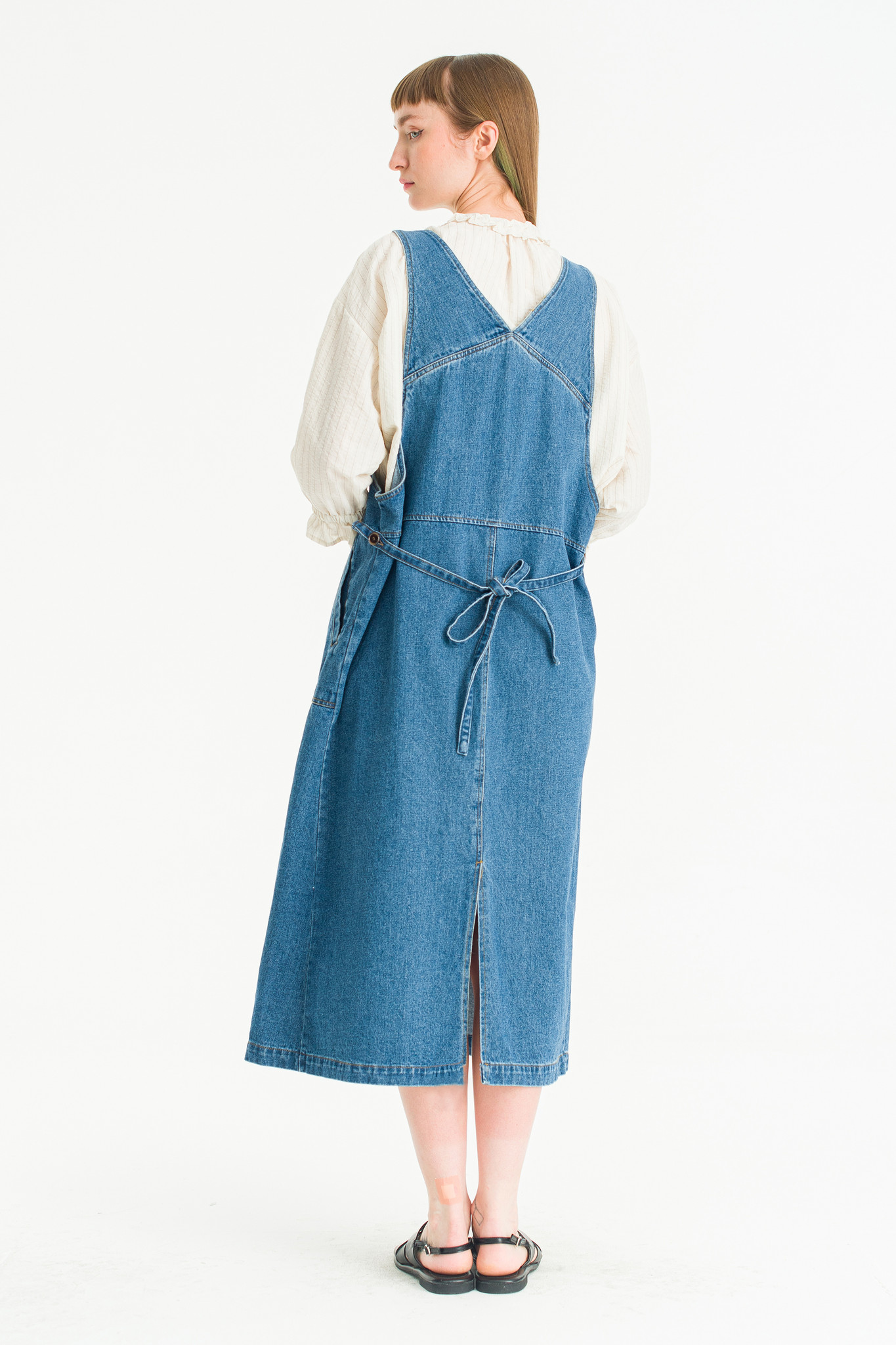 Jess Denim Pinafore Dress, Mid Blue