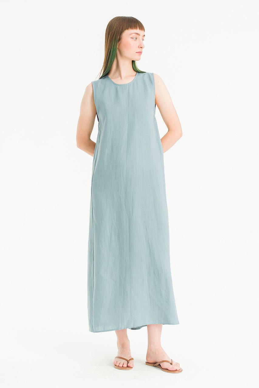 Moon Slit Back Sleeless Dress, Blue