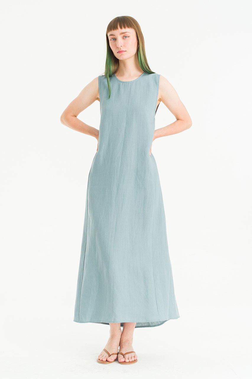 Moon Slit Back Sleeless Dress, Blue