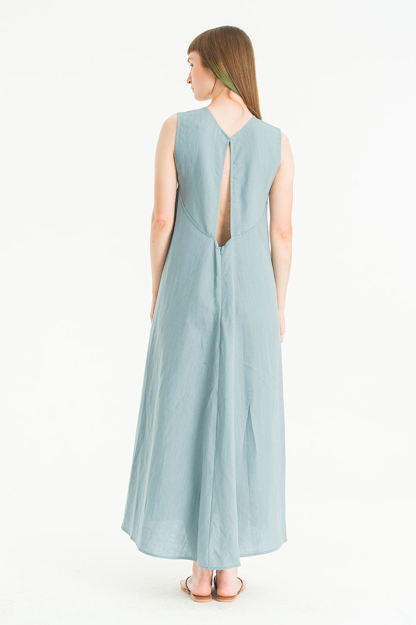 Moon Slit Back Sleeless Dress, Blue