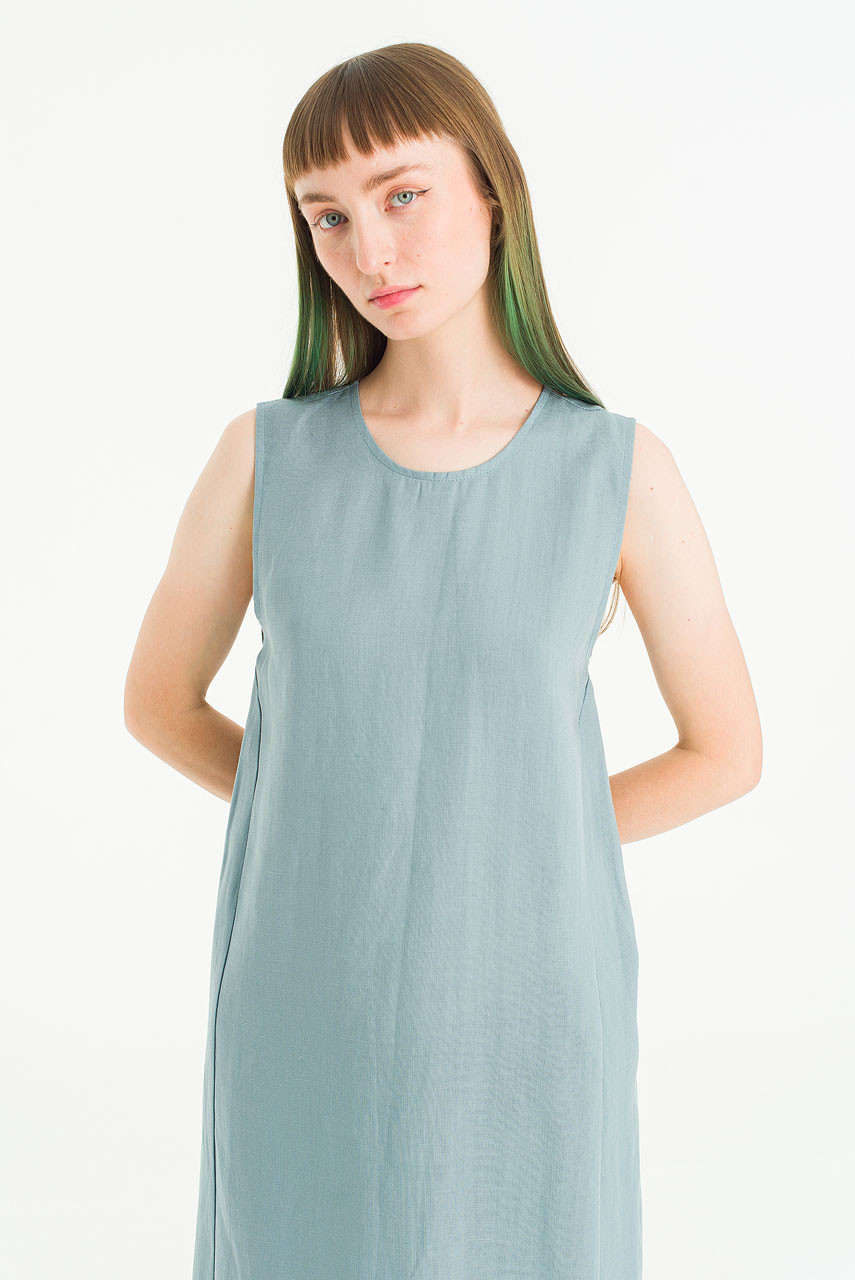 Moon Slit Back Sleeless Dress, Blue