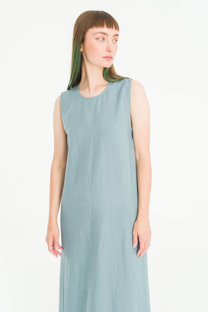 Moon Slit Back Sleeless Dress, Blue