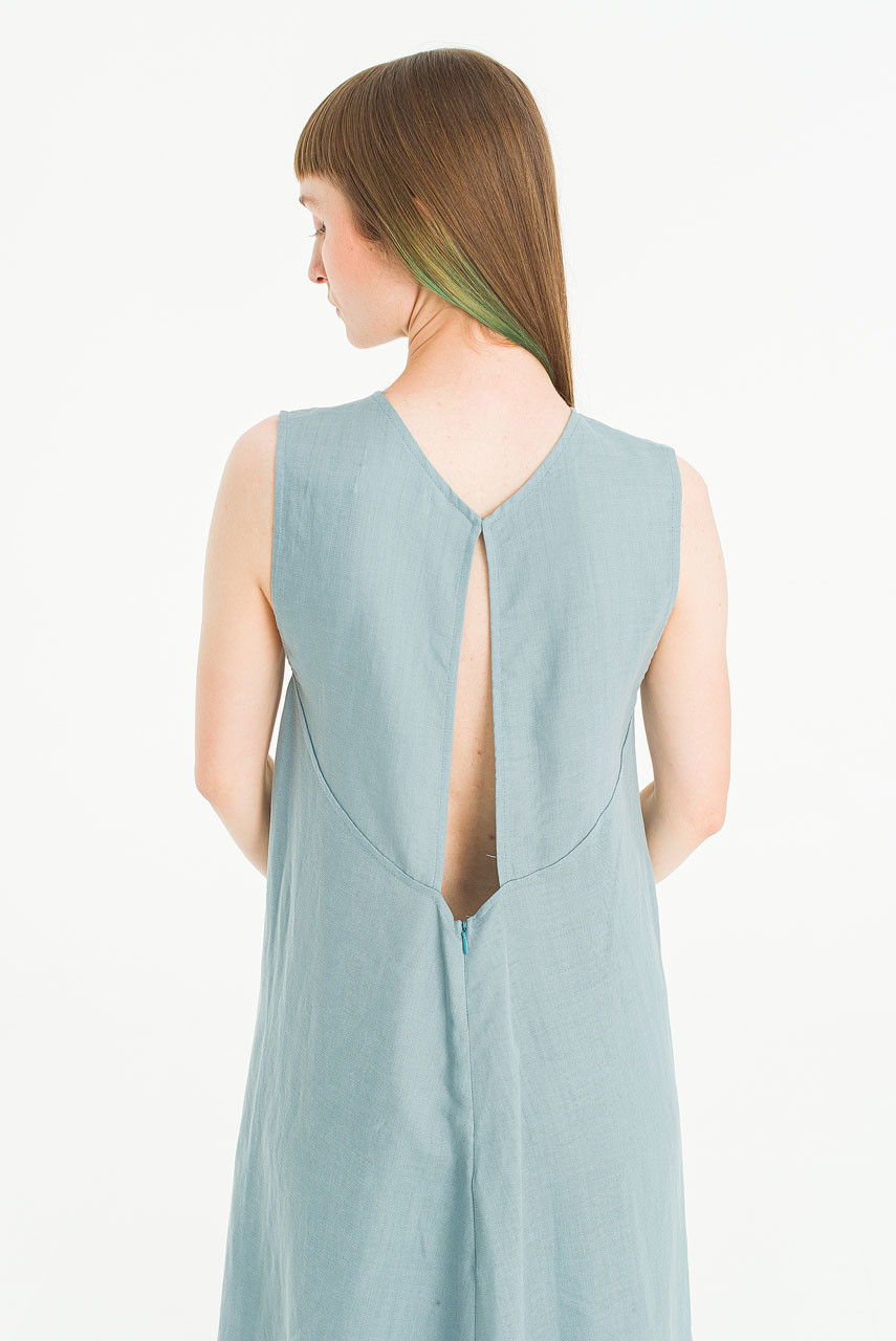 Moon Slit Back Sleeless Dress, Blue