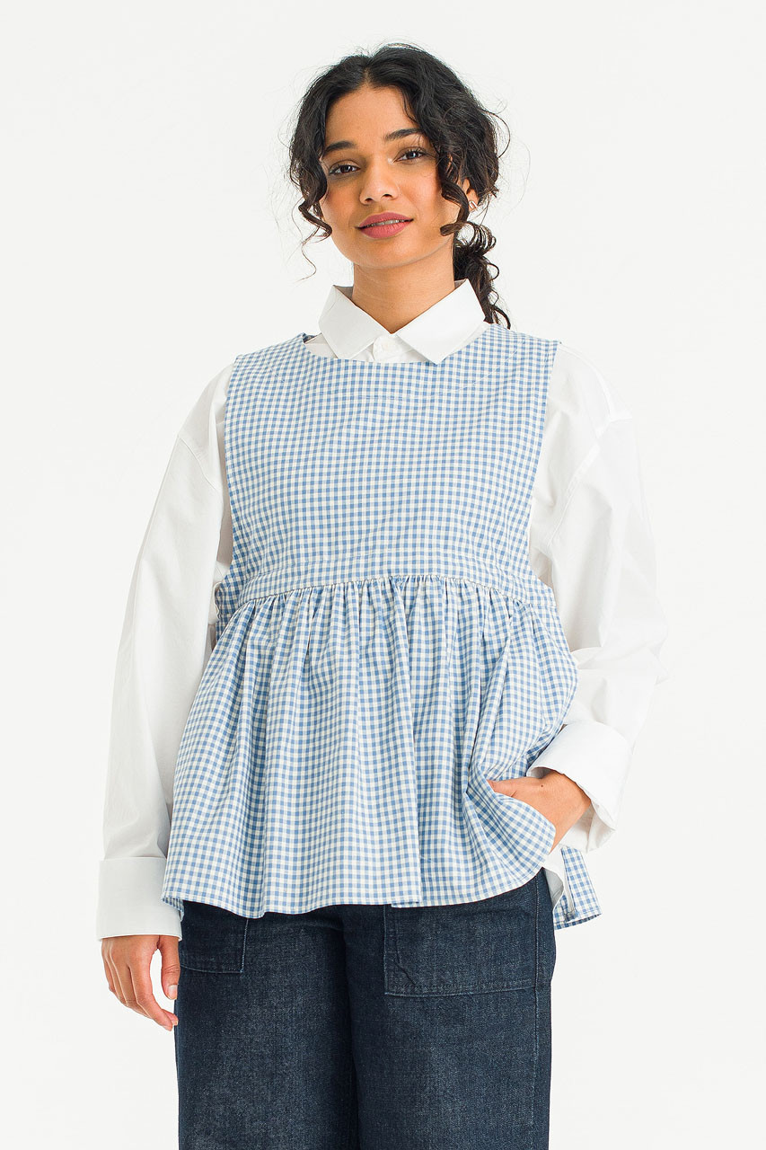 Faye Ribboned Vest, Blue Gingham