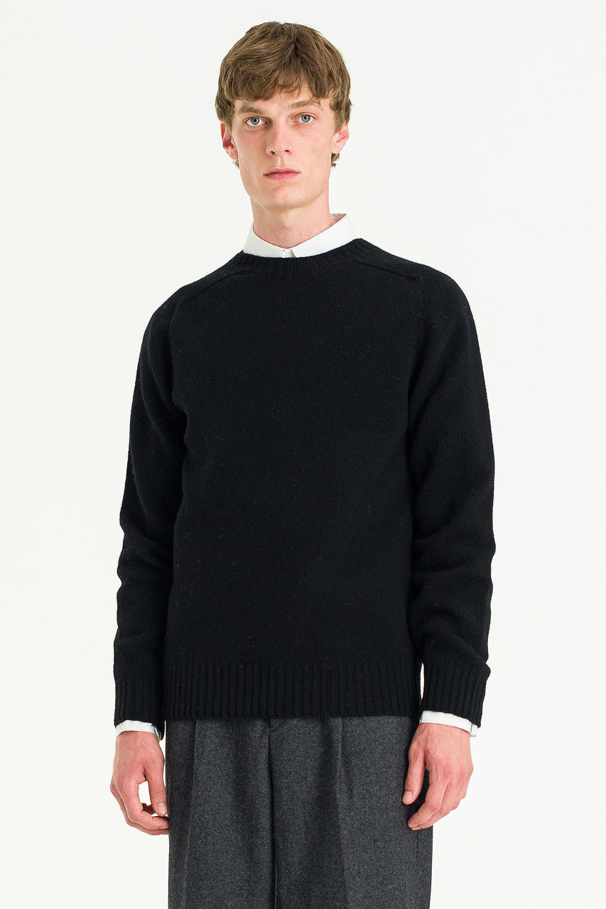 Menswear | Brushed Shetland Crew Neck Jumper, Black