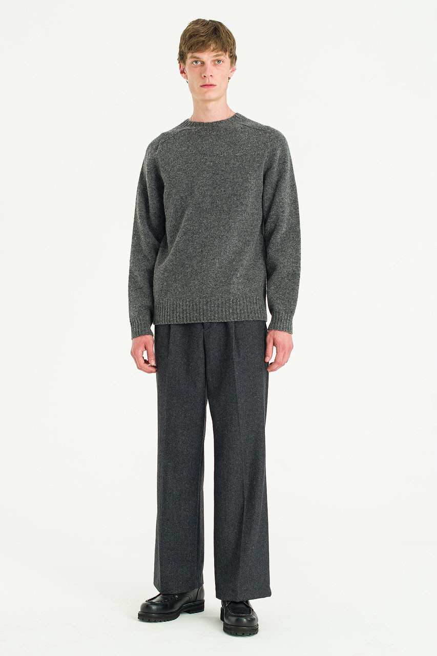 Menswear | Brushed Shetland Crew Neck Jumper, Dark Grey