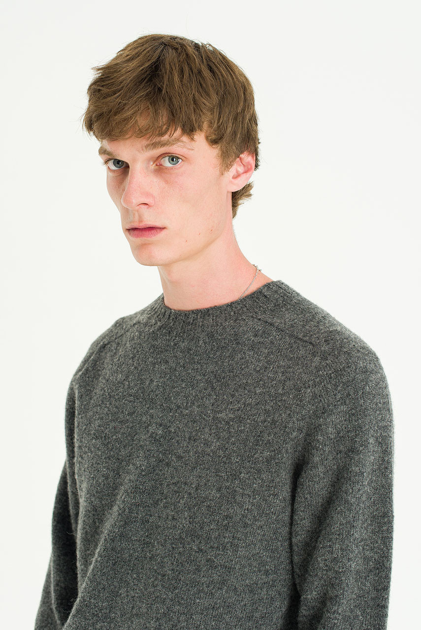 Menswear | Brushed Shetland Crew Neck Jumper, Dark Grey