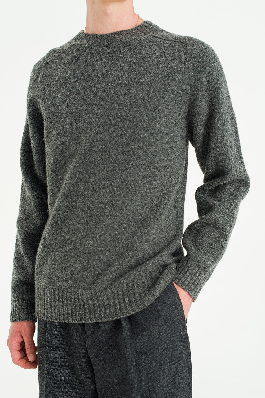 Menswear | Brushed Shetland Crew Neck Jumper, Dark Grey