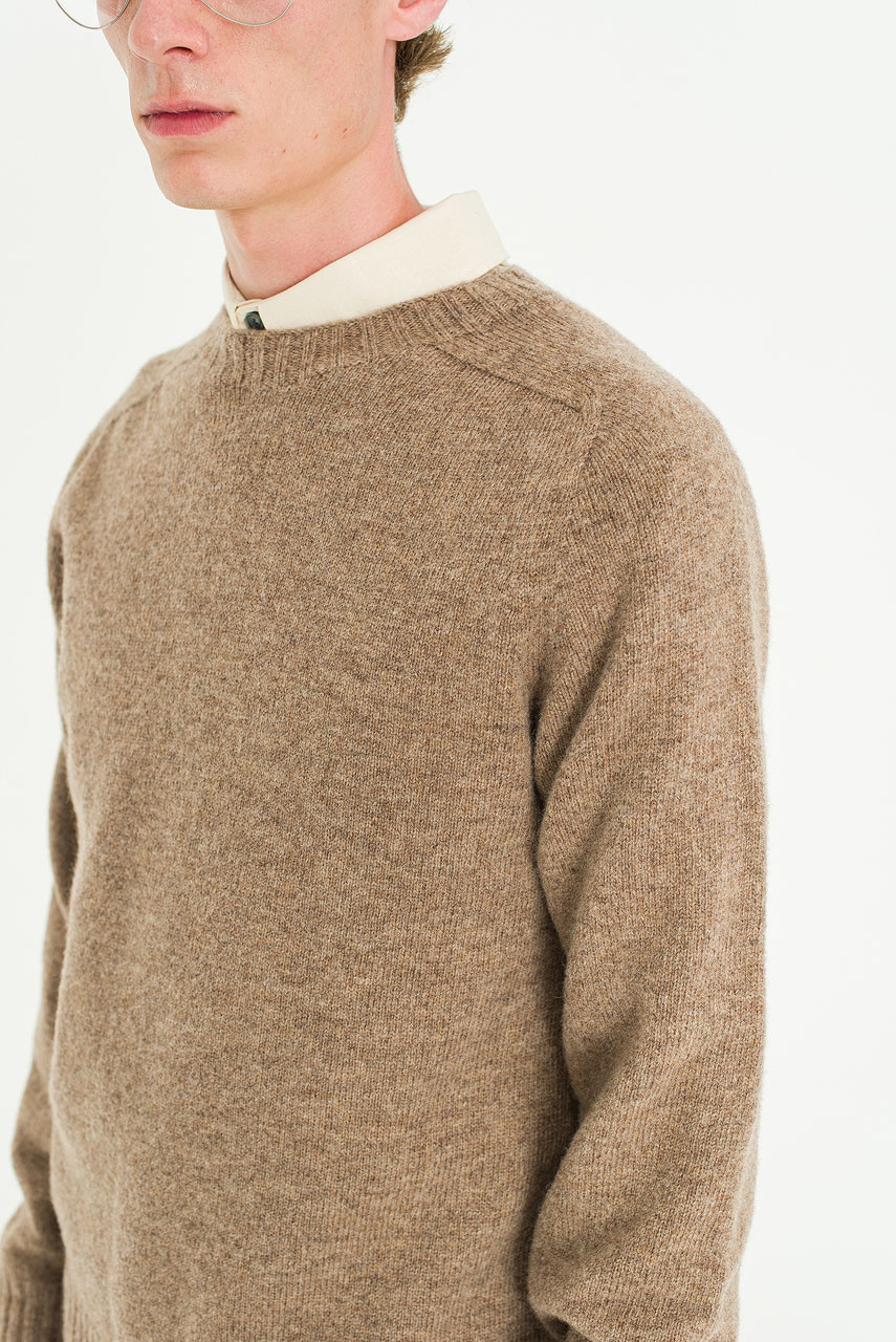 Menswear | Brushed Shetland Crew Neck Jumper, Brown
