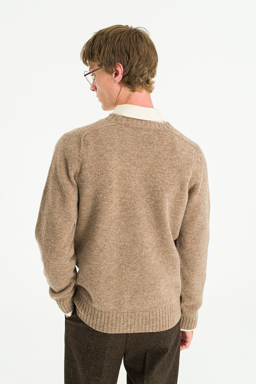 Menswear | Brushed Shetland Crew Neck Jumper, Brown