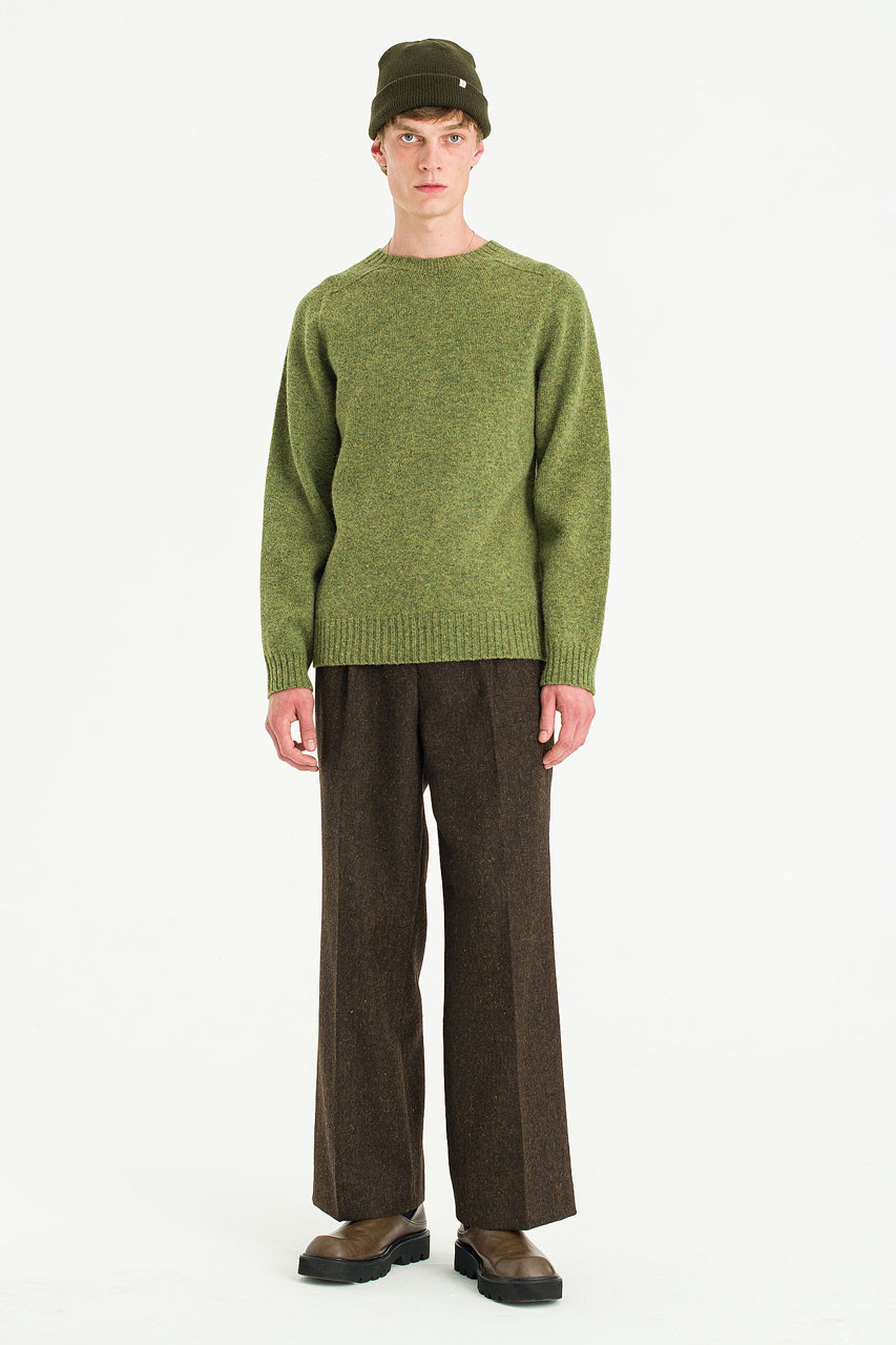 Menswear | Brushed Shetland Crew Neck Jumper, Olive Green