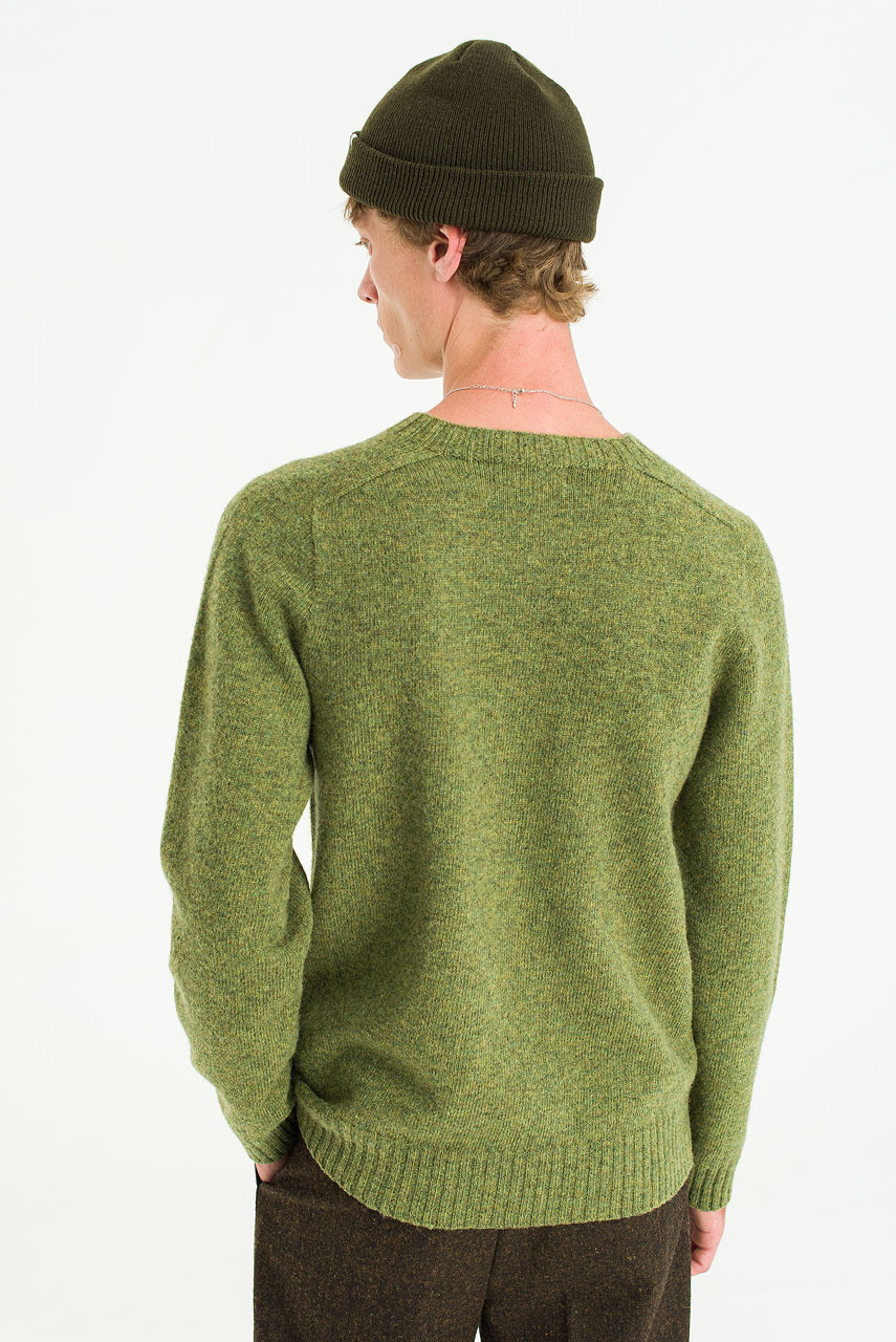 Menswear | Brushed Shetland Crew Neck Jumper, Olive Green