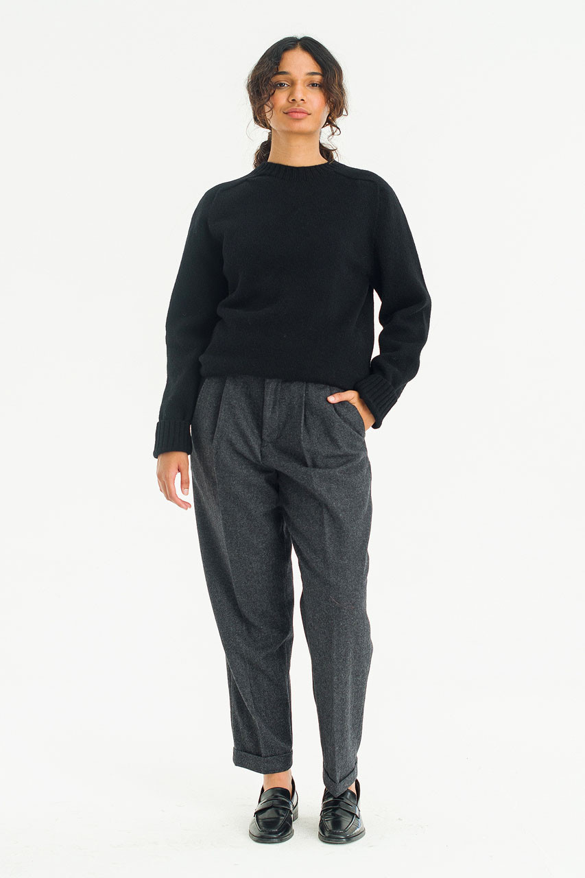 Brushed Shetland Crew Neck Jumper, Black