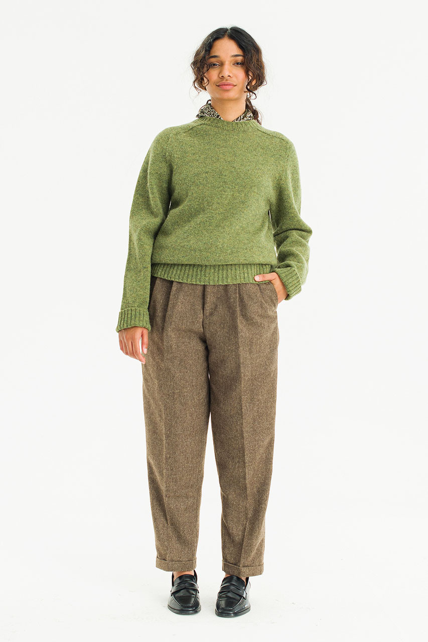 Brushed Shetland Crew Neck Jumper, Olive Green