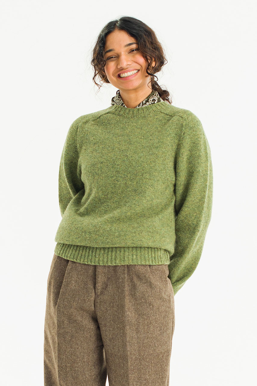 Brushed Shetland Crew Neck Jumper, Olive Green