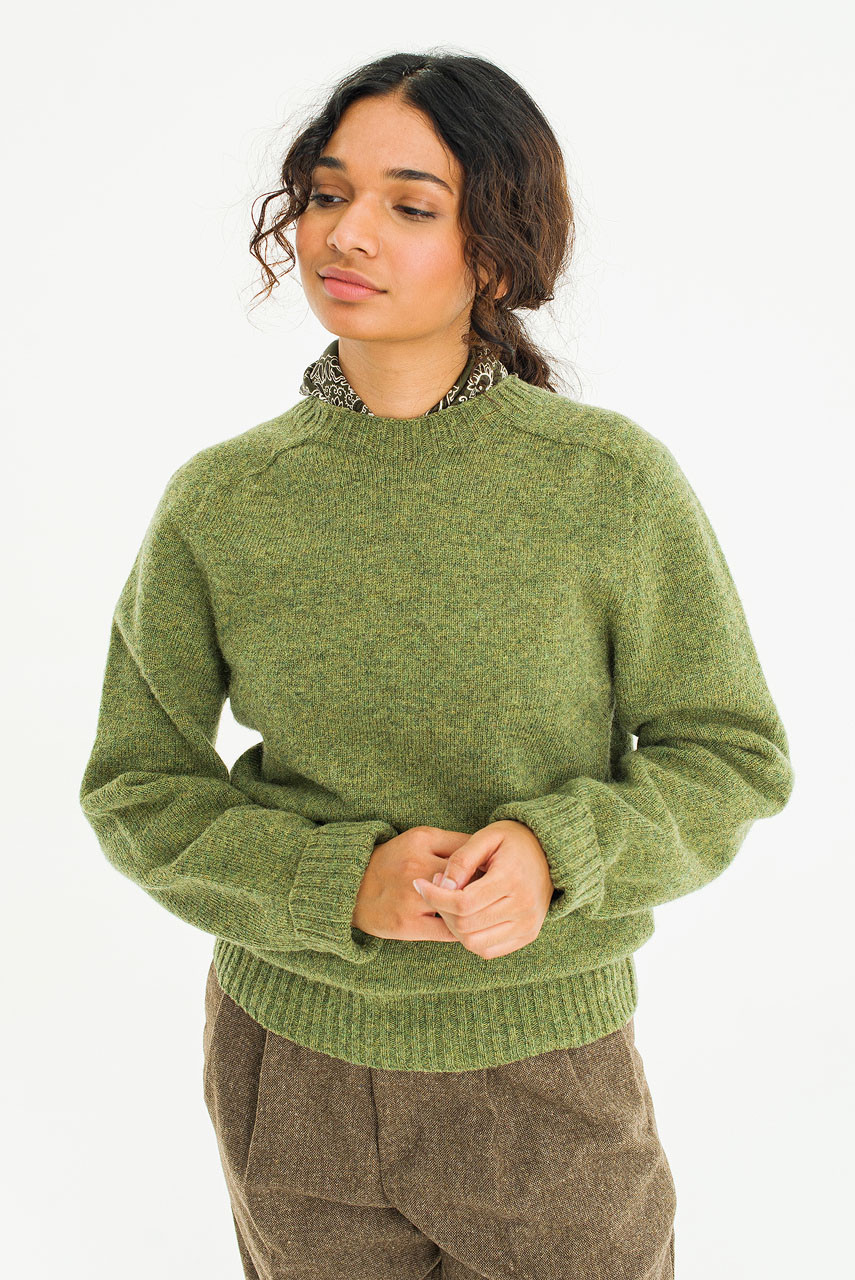 Brushed Shetland Crew Neck Jumper, Olive Green