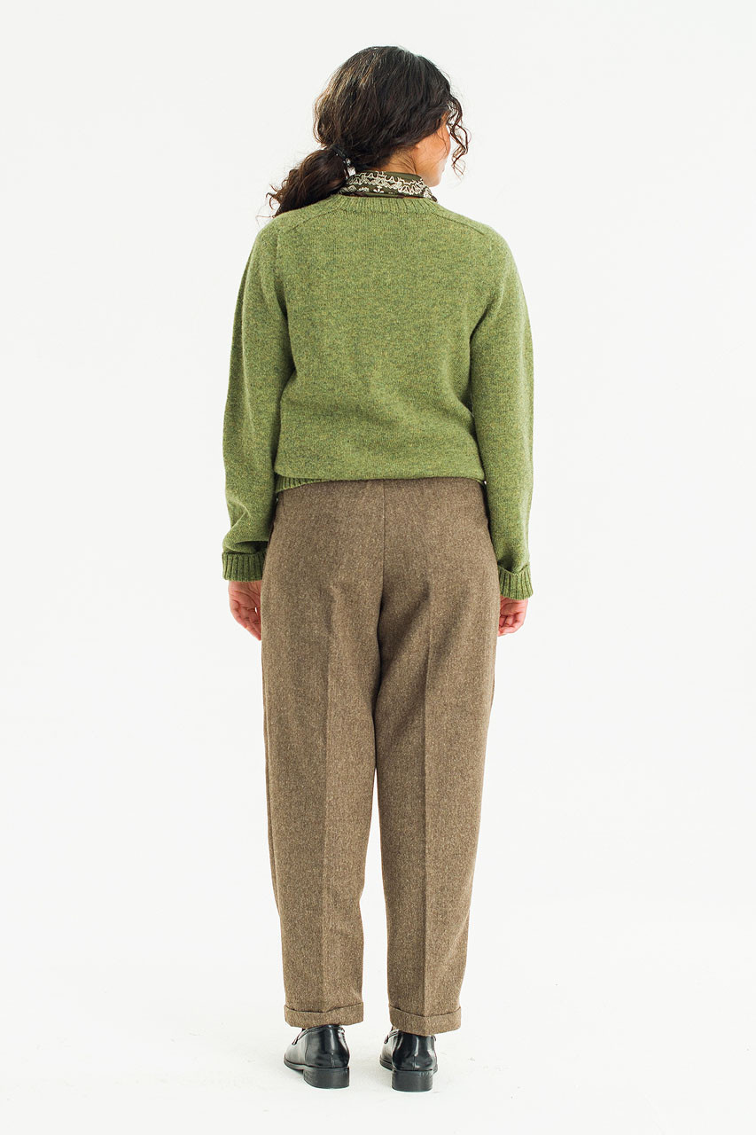 Brushed Shetland Crew Neck Jumper, Olive Green