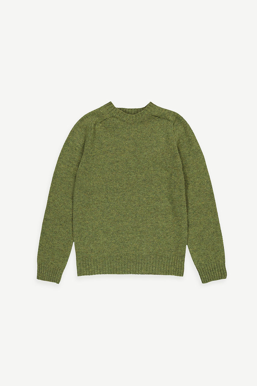 Brushed Shetland Crew Neck Jumper, Olive Green
