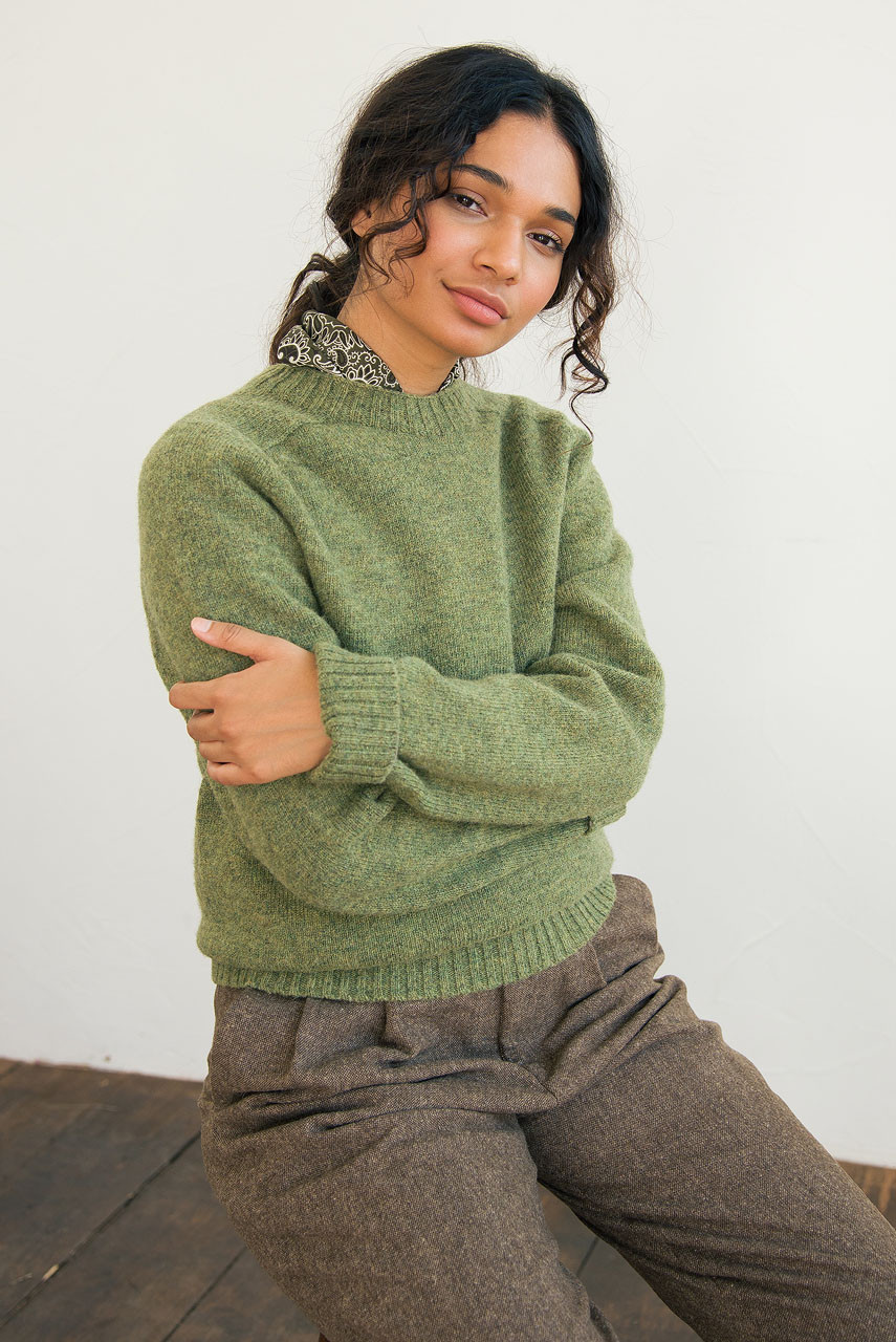 Lochfield Wool Seamless Jumper, Olive Green