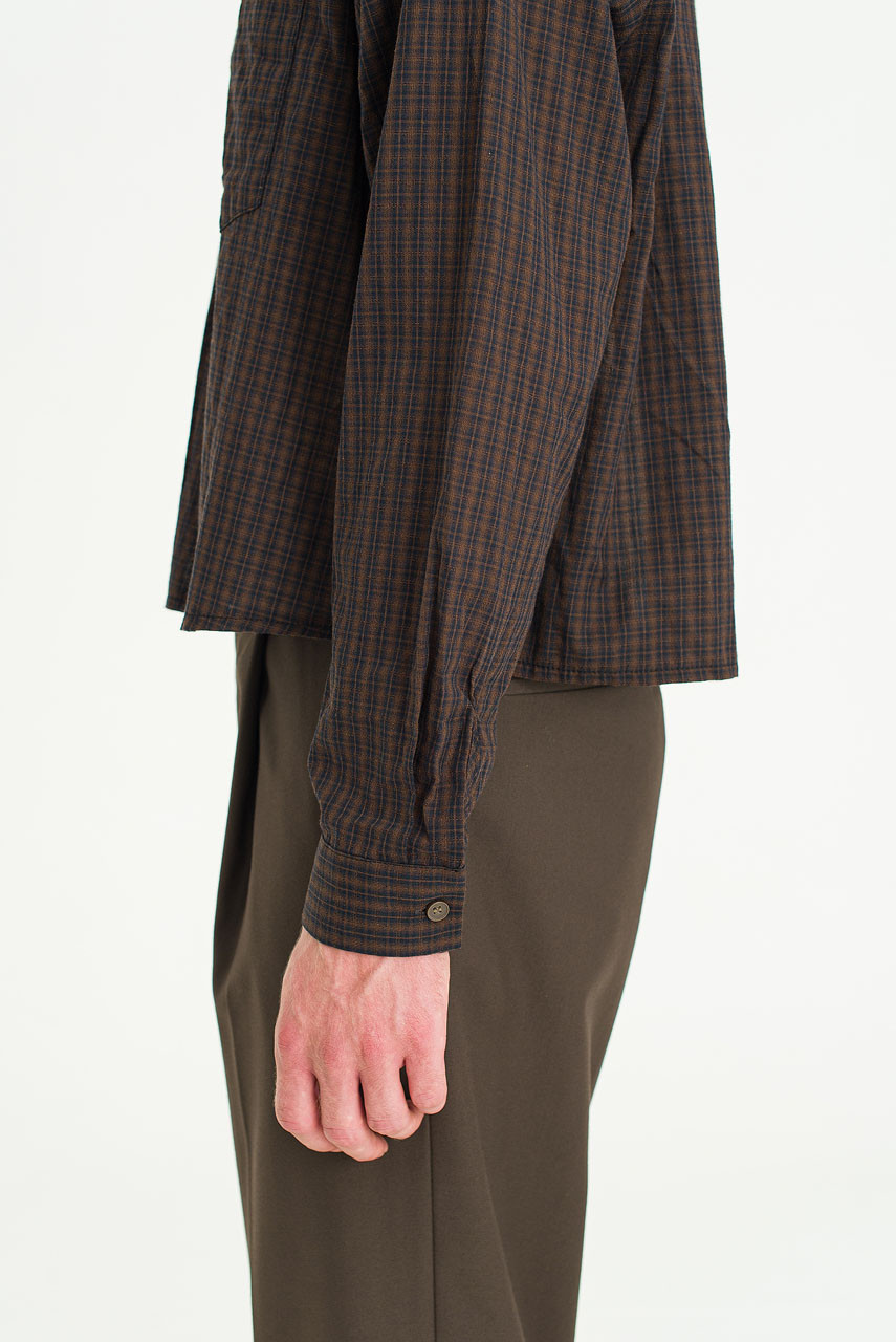 Menswear | Cropped Linen Check Shirt, Brown