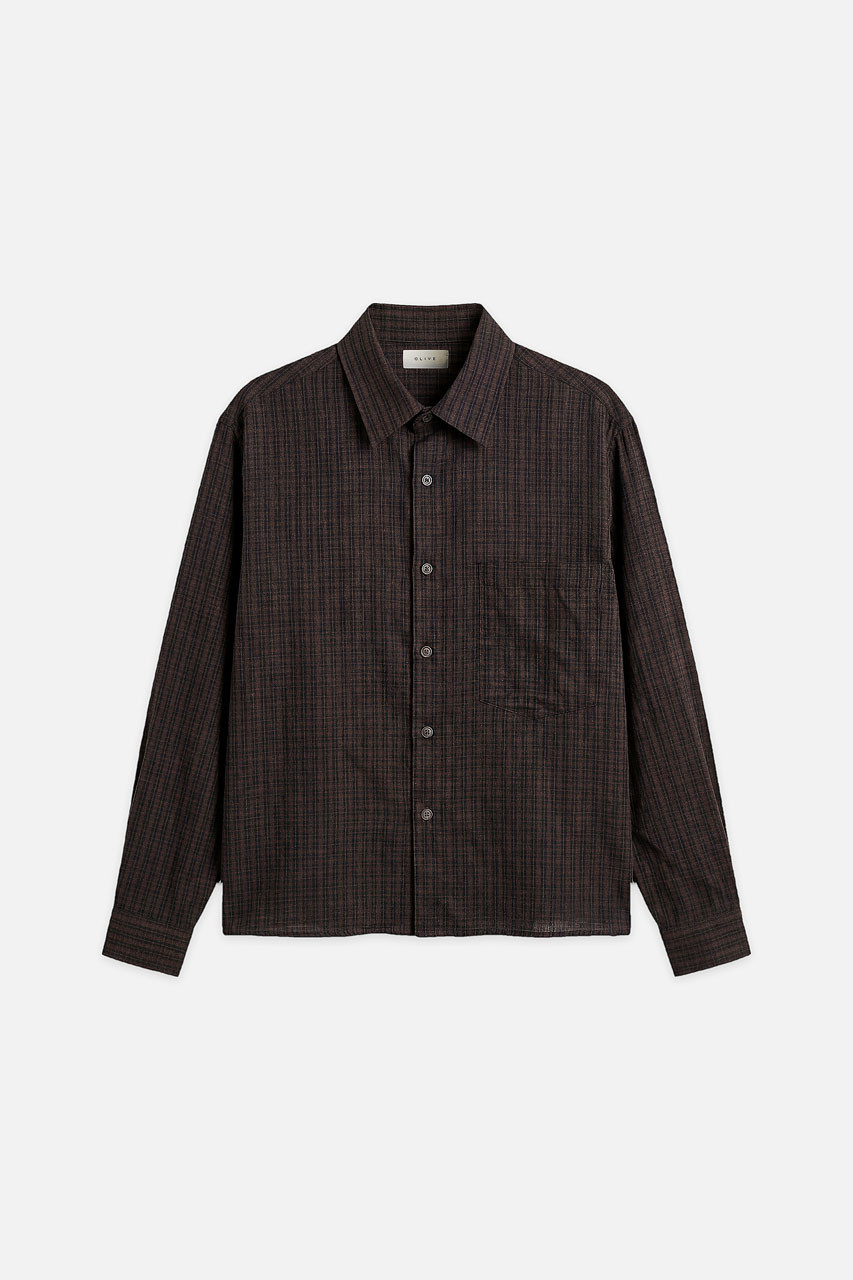 Menswear | Cropped Linen Check Shirt, Brown