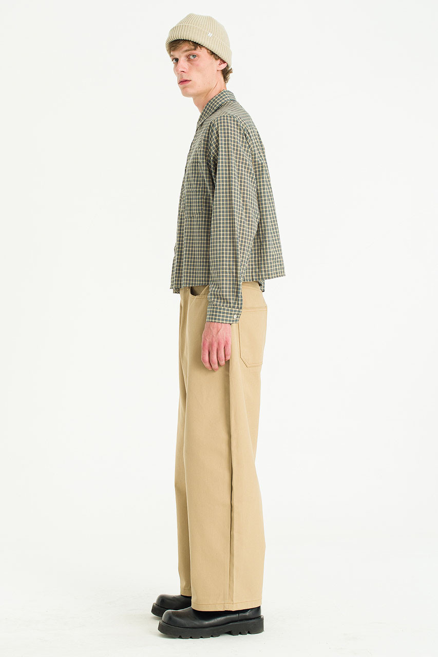 Menswear | Cropped Linen Check Shirt, Mint