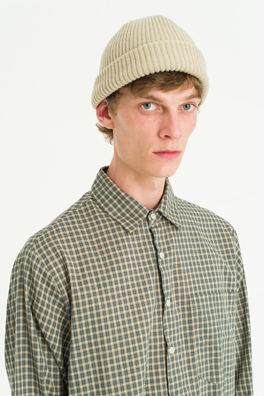 Menswear | Cropped Linen Check Shirt, Mint