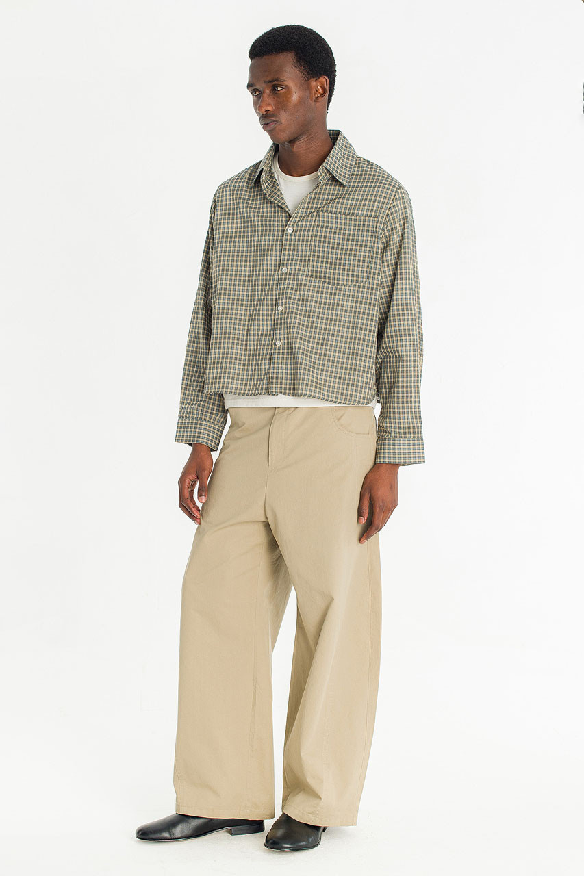 Menswear | Cropped Linen Check Shirt, Mint