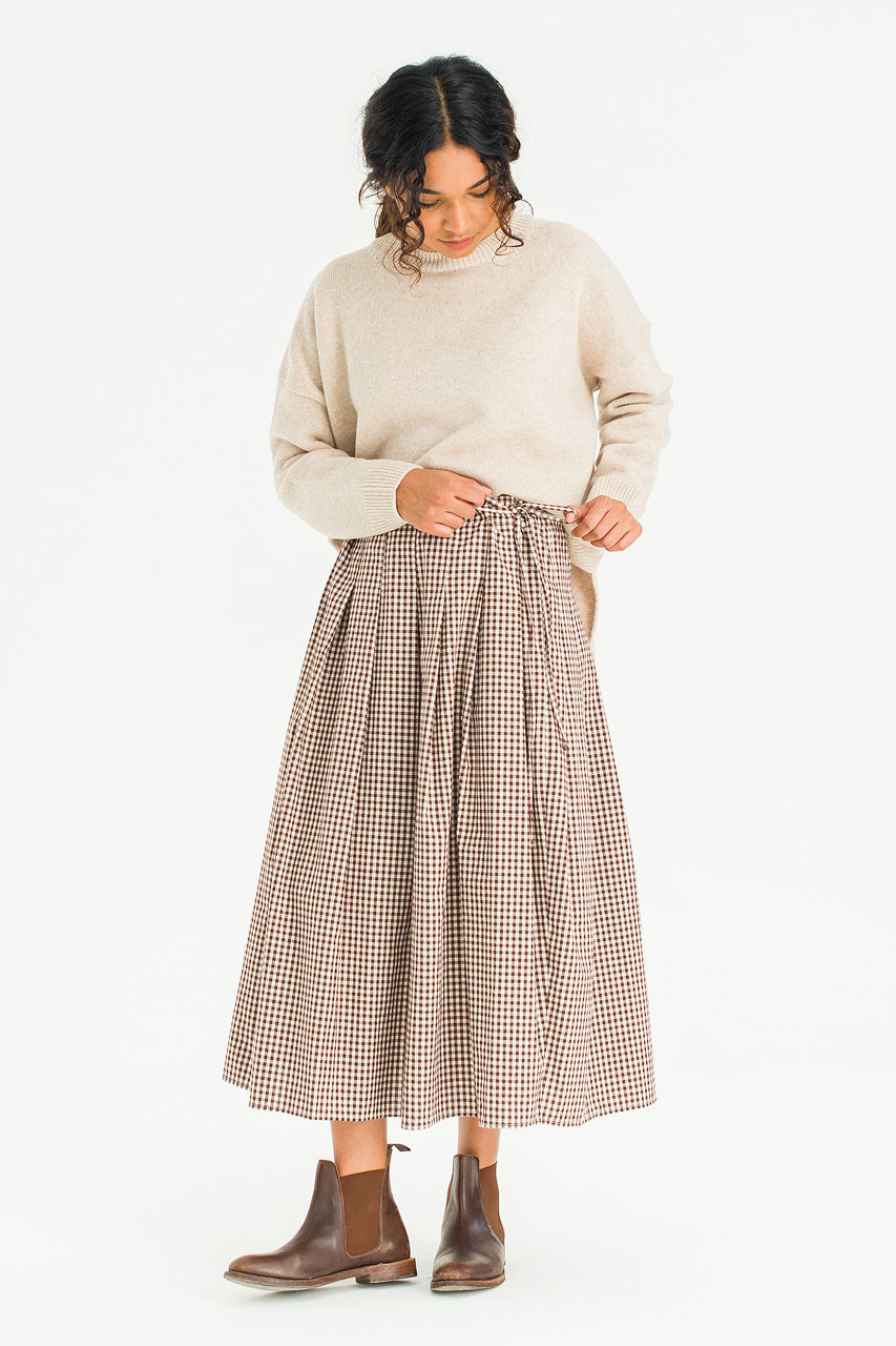 Gingham Check Brick Skirt, Brown