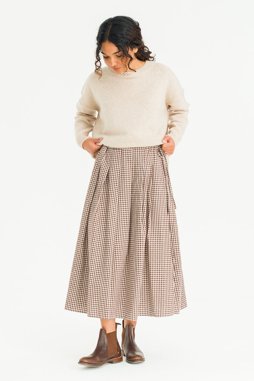Gingham Check Brick Skirt, Brown