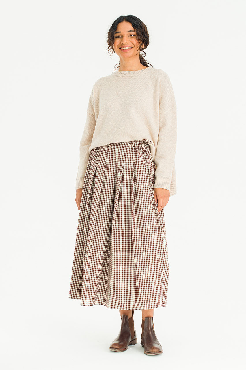 Gingham Check Brick Skirt, Brown