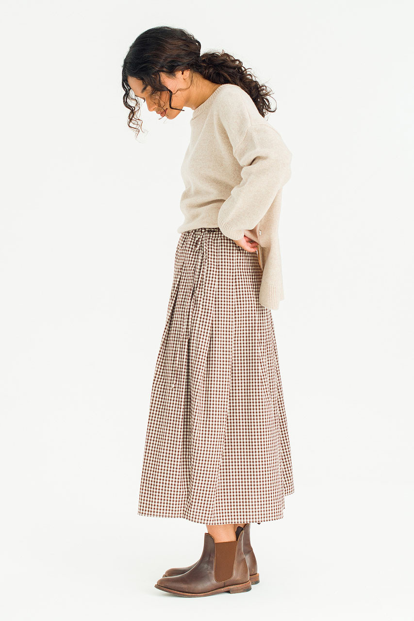 Gingham Check Brick Skirt, Brown