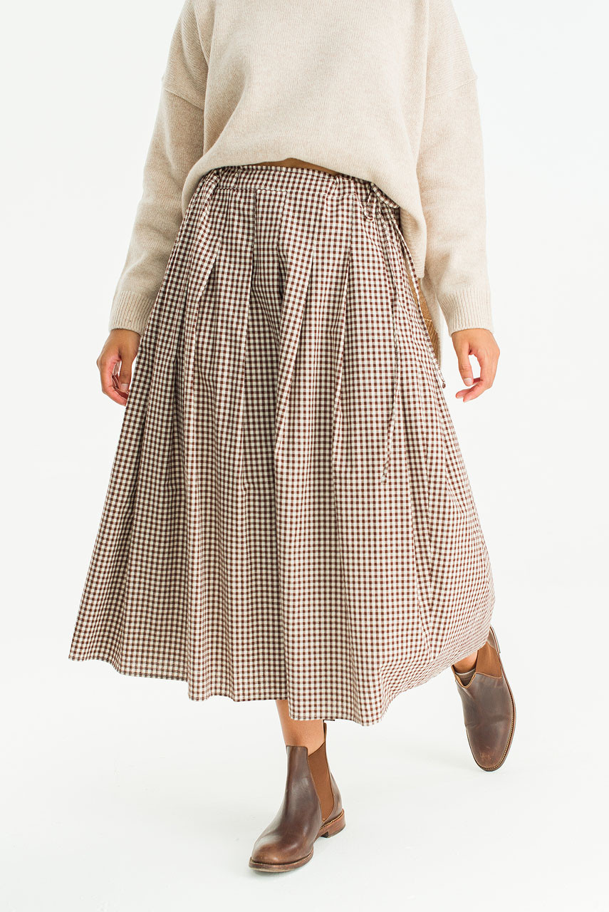 Gingham Check Brick Skirt, Brown