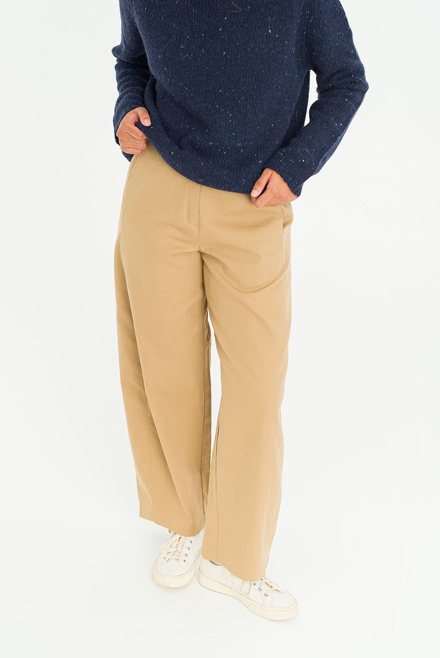 Verde Barrel Cotton Pants, Beige