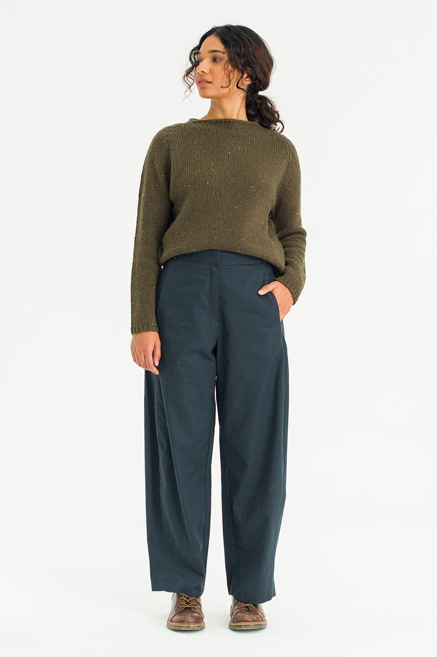 Verde Barrel Cotton Pants, Navy