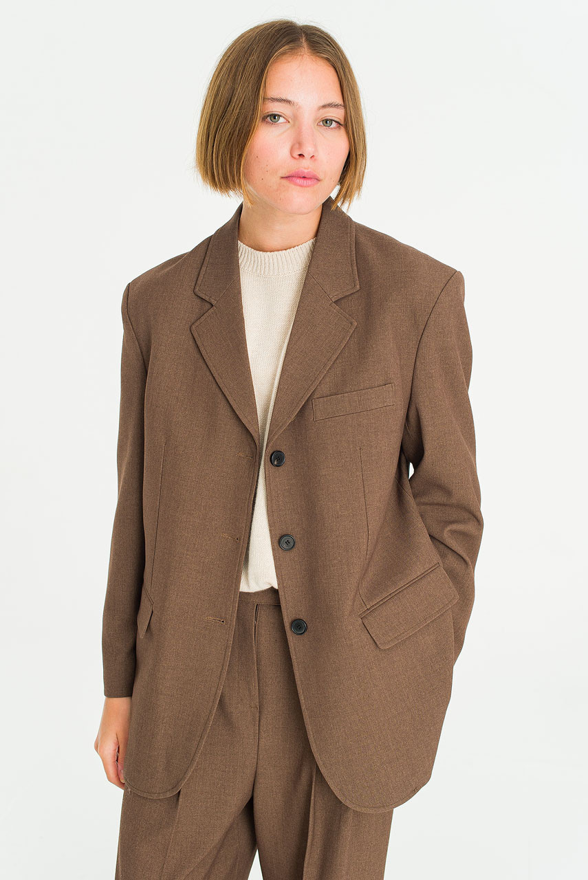 Refined Three Buttons Blazer, Amber Brown