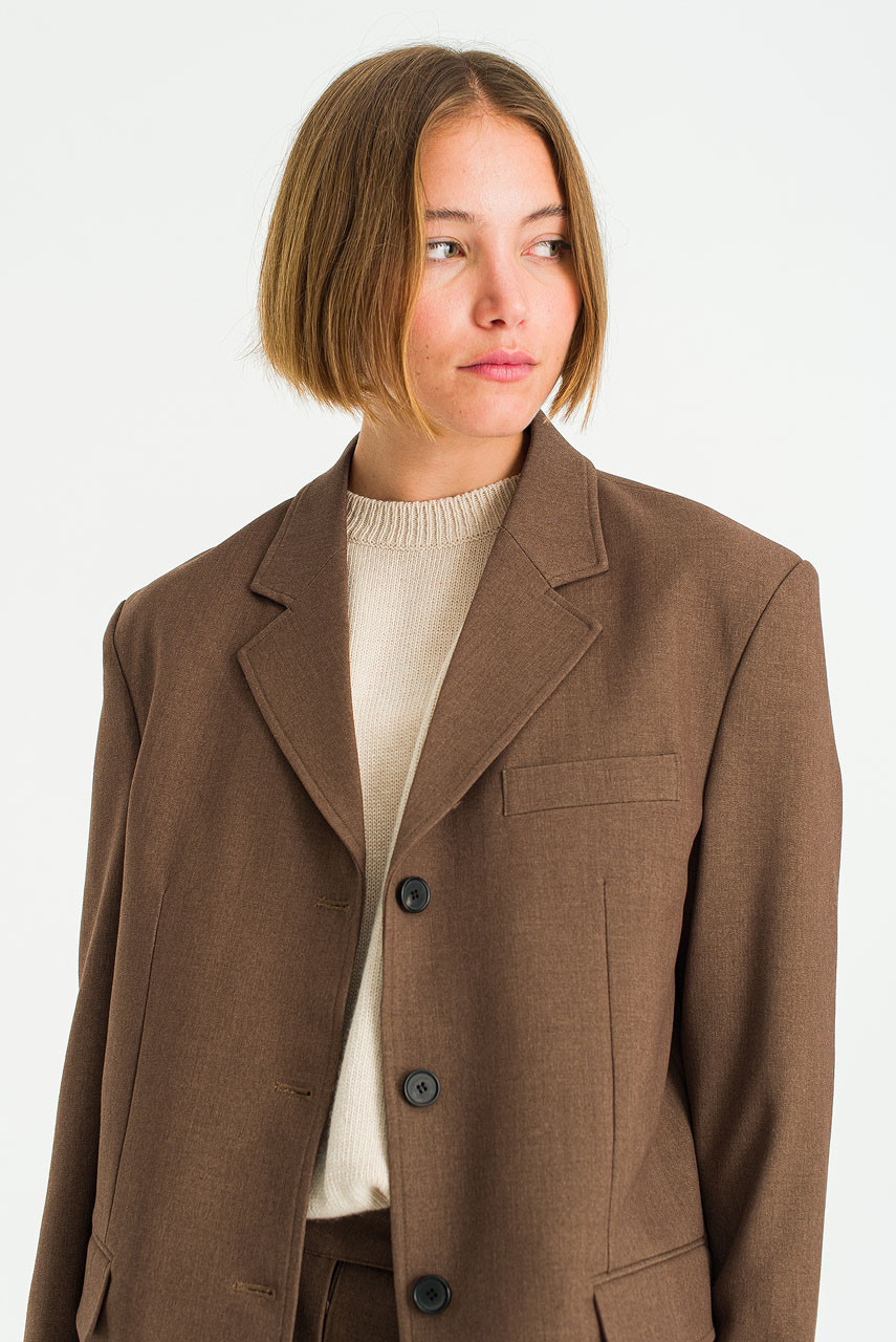 Refined Three Buttons Blazer, Amber Brown