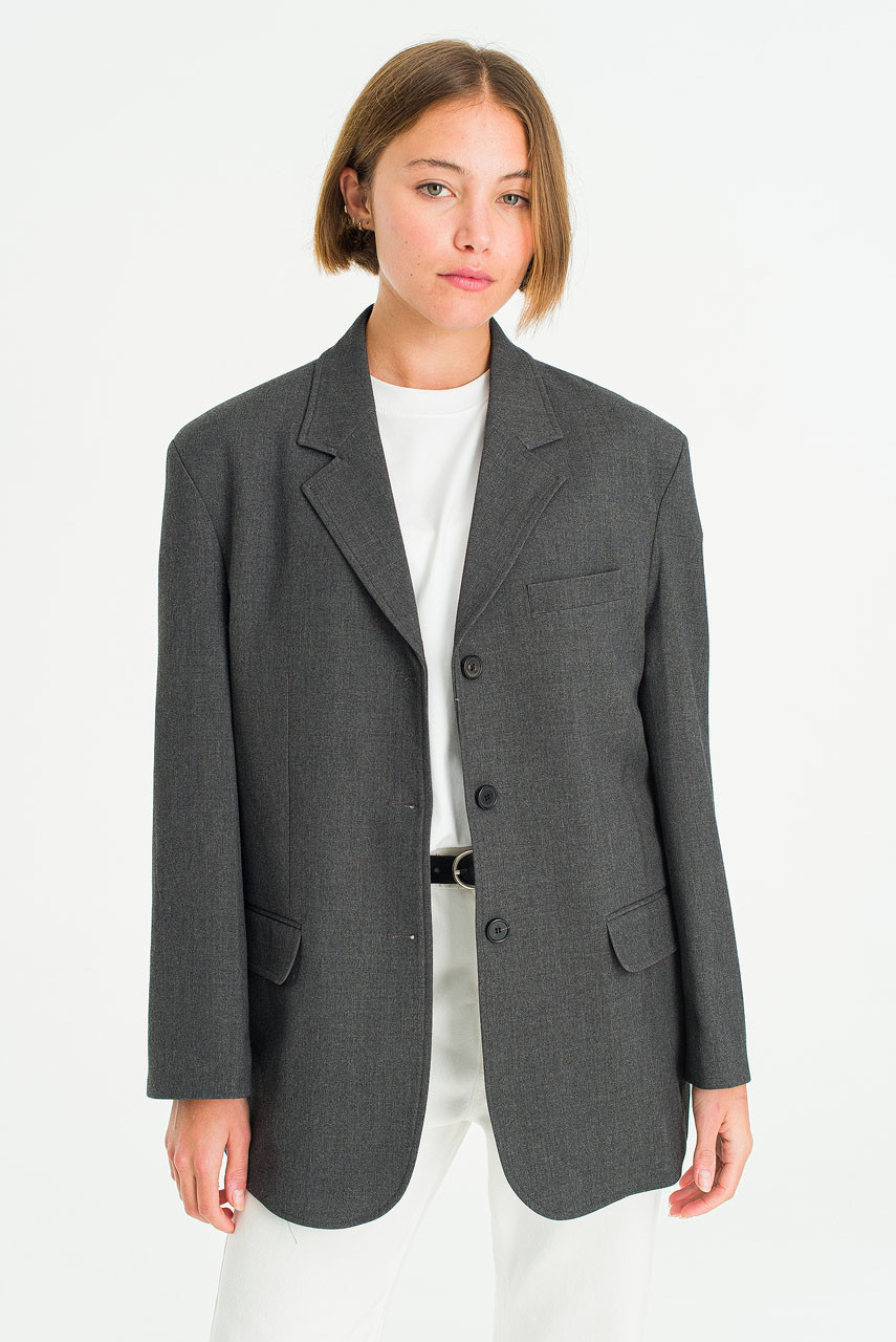 Refined Three Buttons Blazer, Charcoal