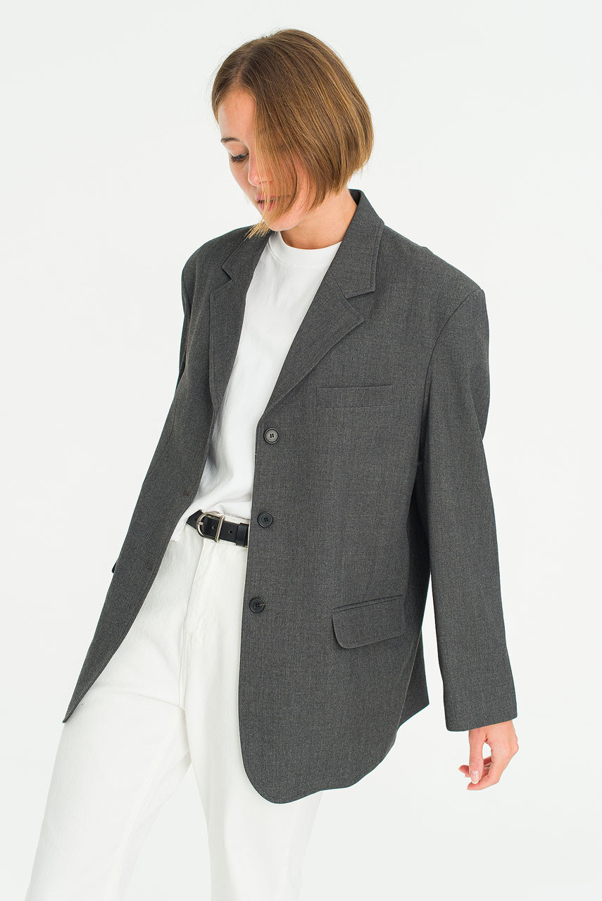 Refined Three Buttons Blazer, Charcoal