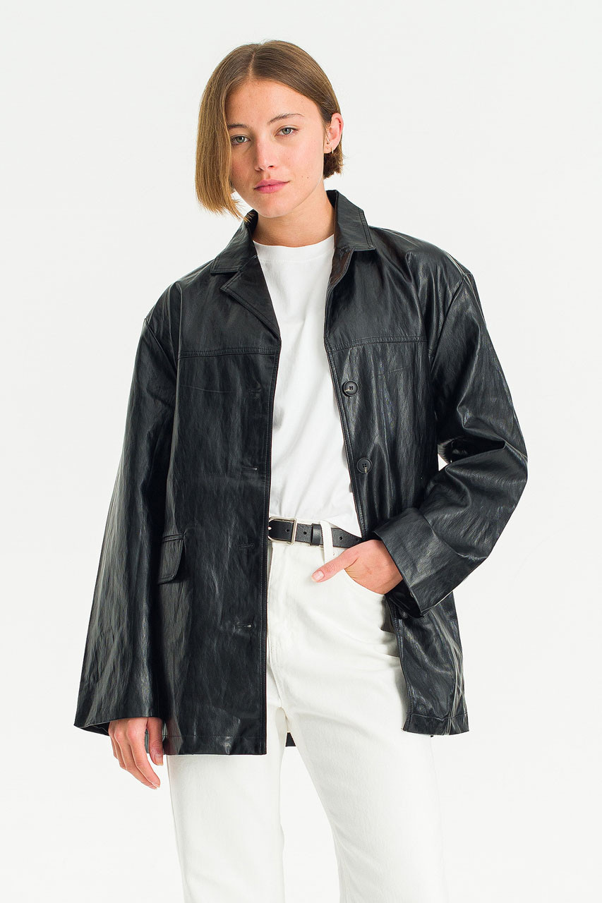 Noir Leather Field Jacket, Black