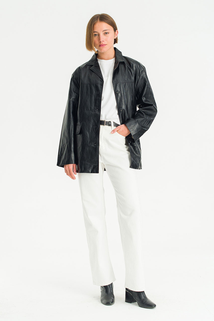Noir Leather Field Jacket, Black