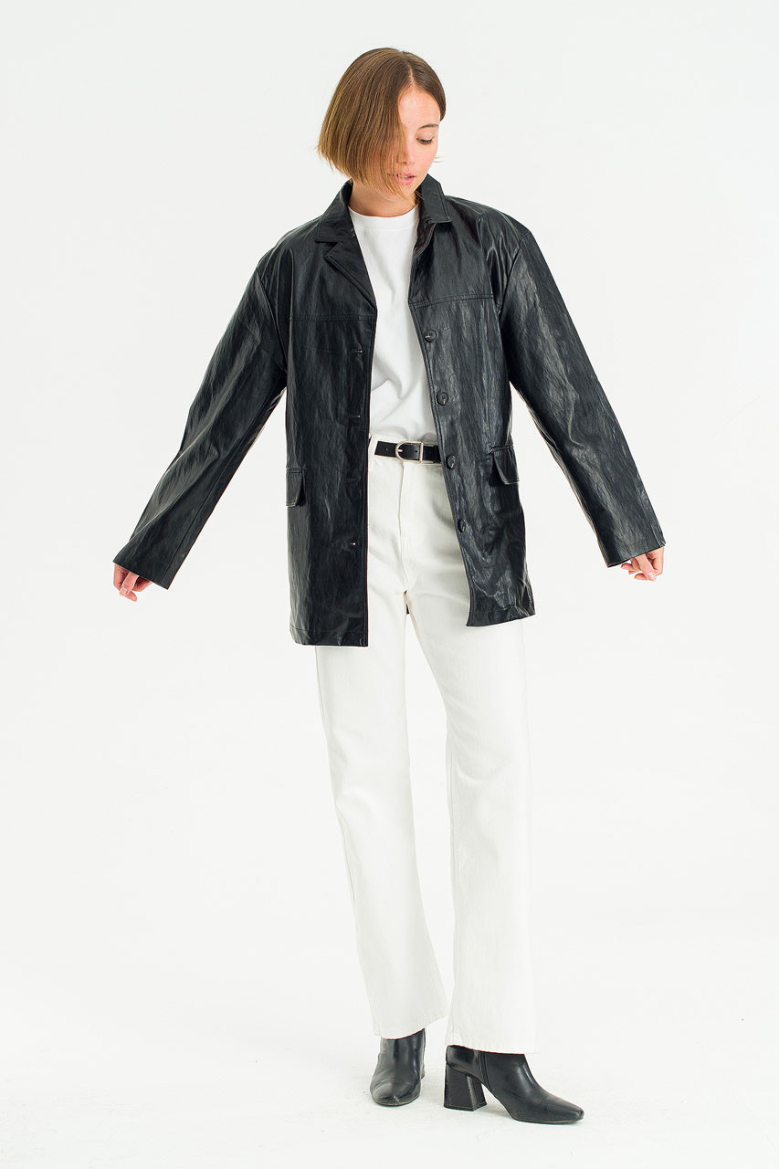 Noir Leather Field Jacket, Black