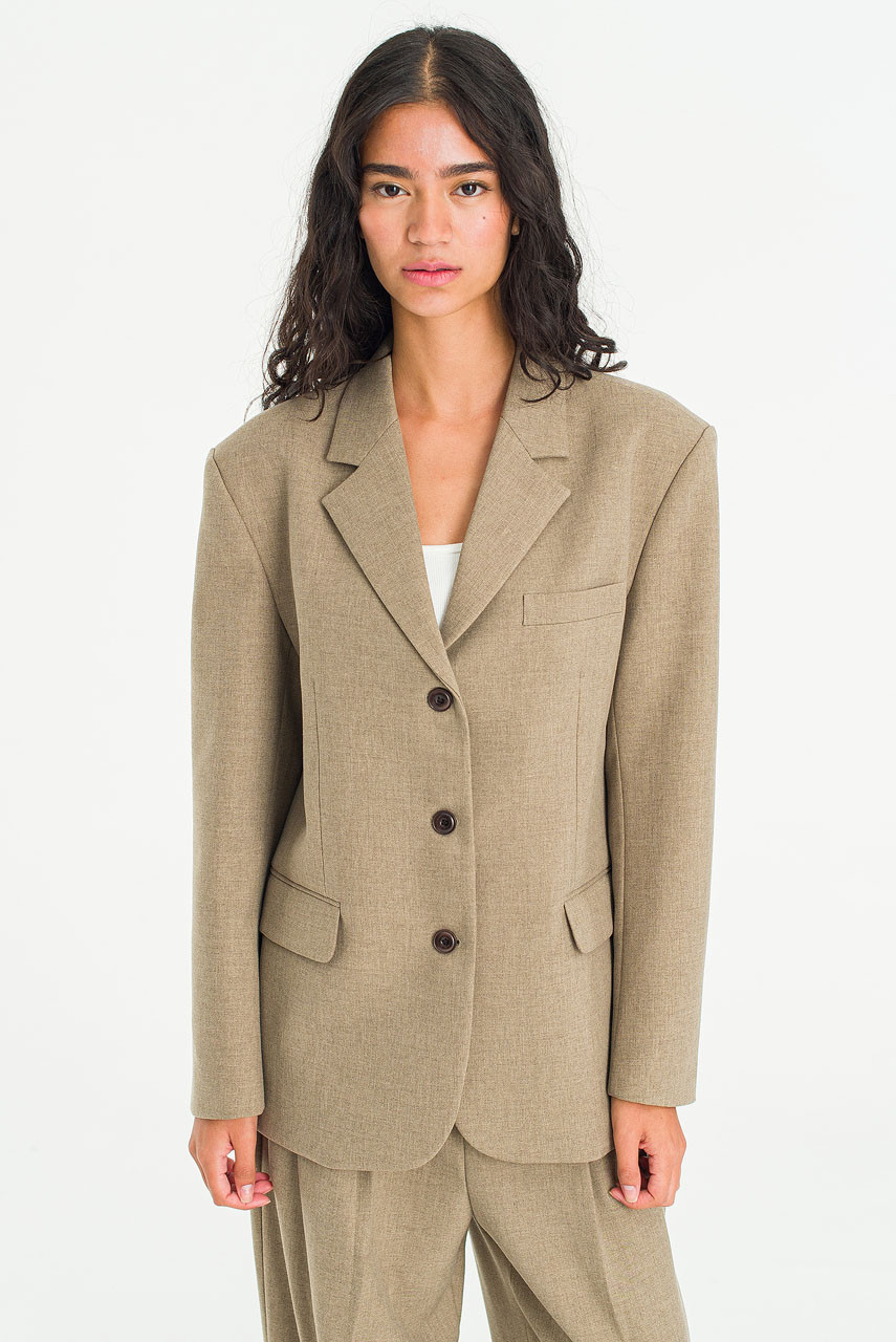 Framed Tailored Blazer, Beige
