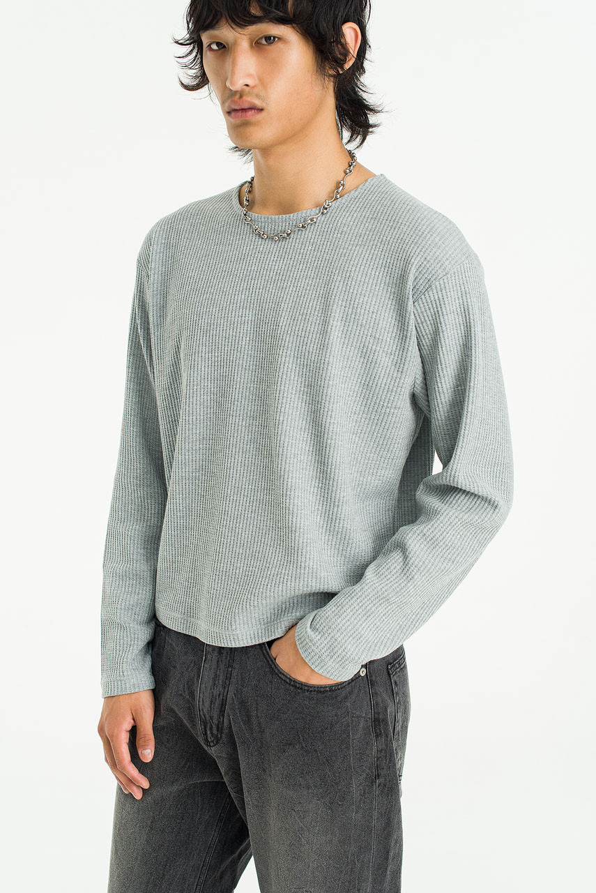 Menswear | Cropped Waffle Tee, Melange Grey