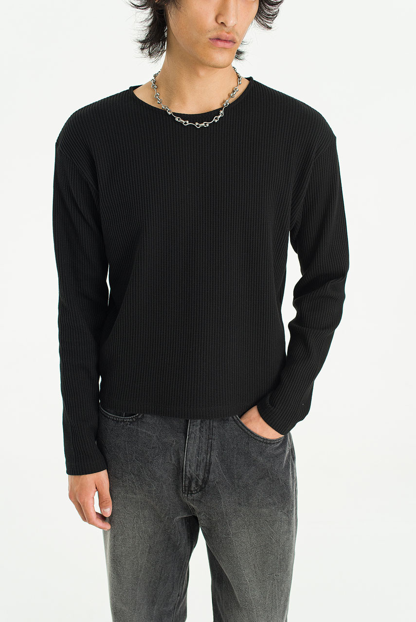 Menswear | Cropped Waffle Tee, Black