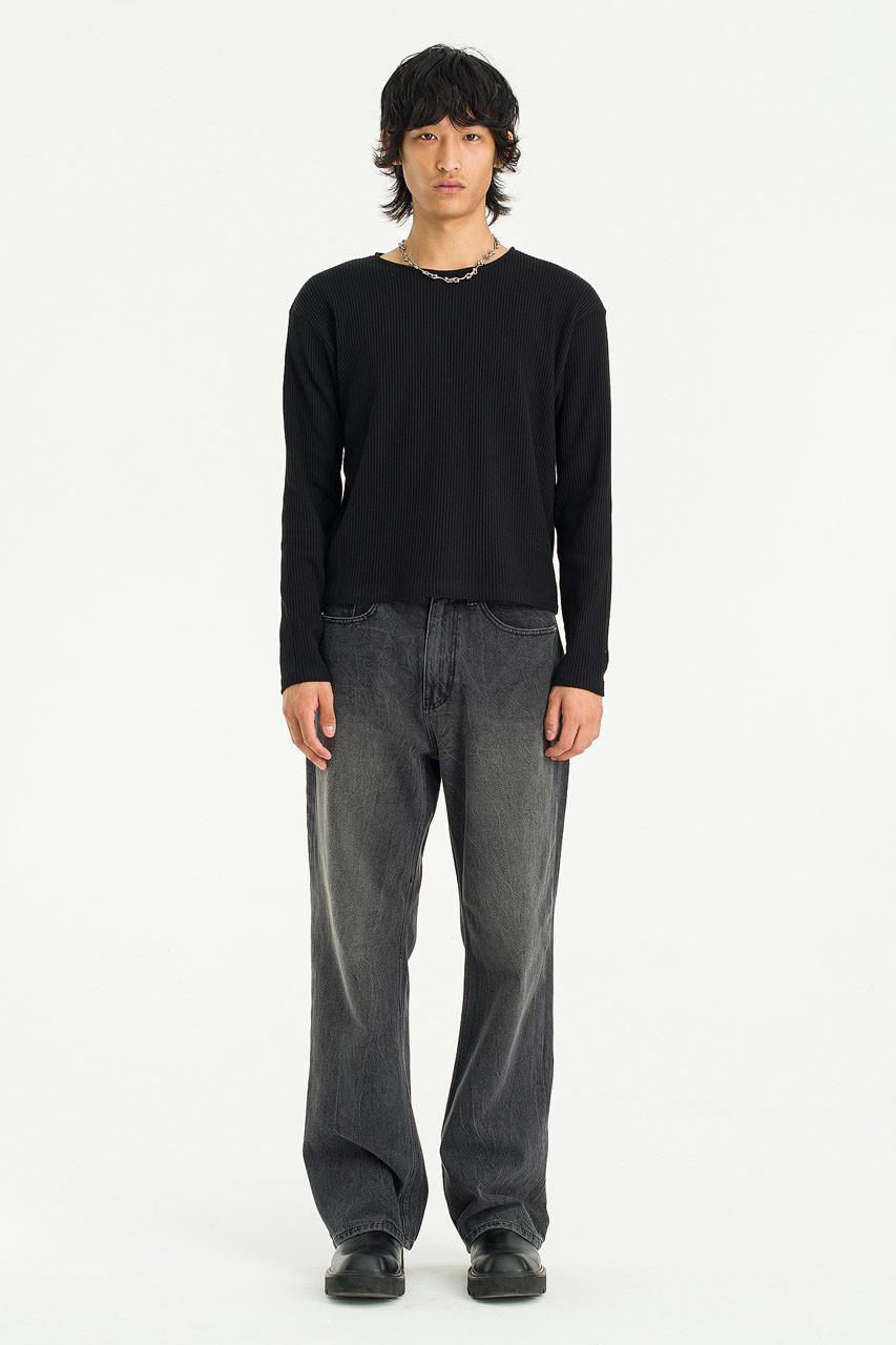 Menswear | Cropped Waffle Tee, Black